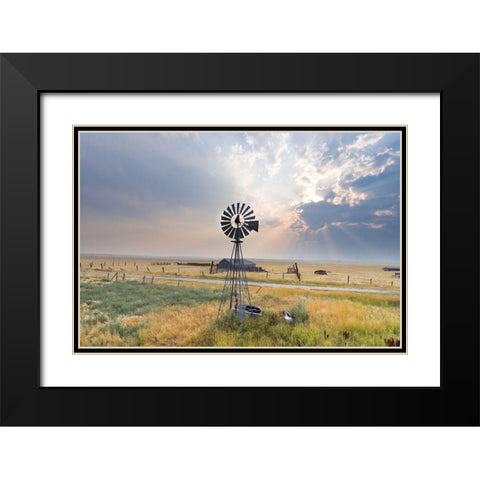 Windmill Sunset Black Modern Wood Framed Art Print with Double Matting by Annie Bailey Art