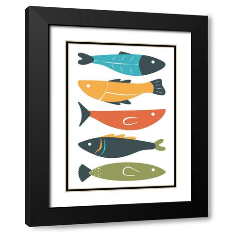 Playful Fish Black Modern Wood Framed Art Print with Double Matting by Ayse