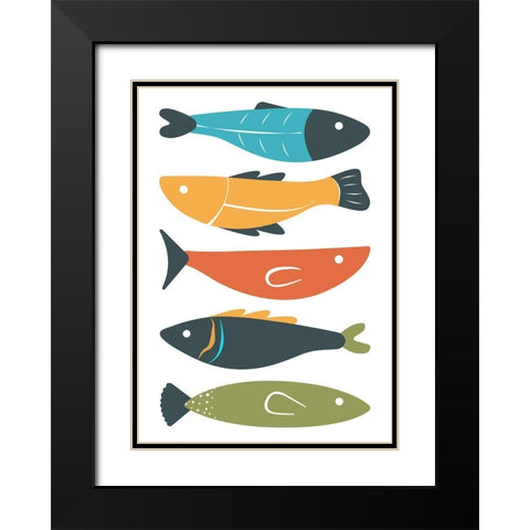 Playful Fish Black Modern Wood Framed Art Print with Double Matting by Ayse