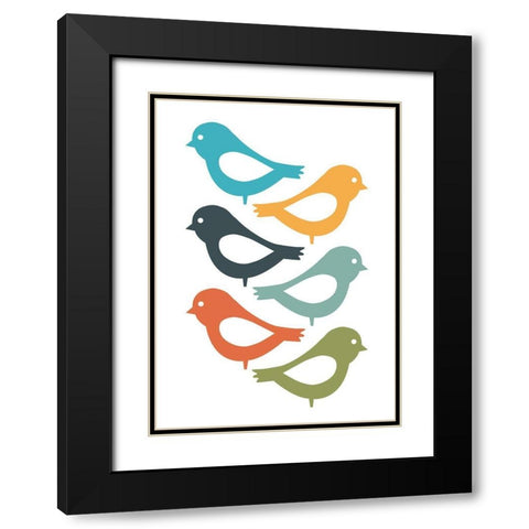 Playful Birds Black Modern Wood Framed Art Print with Double Matting by Ayse
