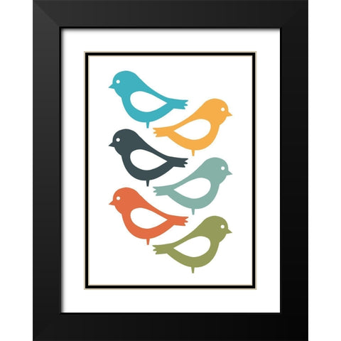 Playful Birds Black Modern Wood Framed Art Print with Double Matting by Ayse