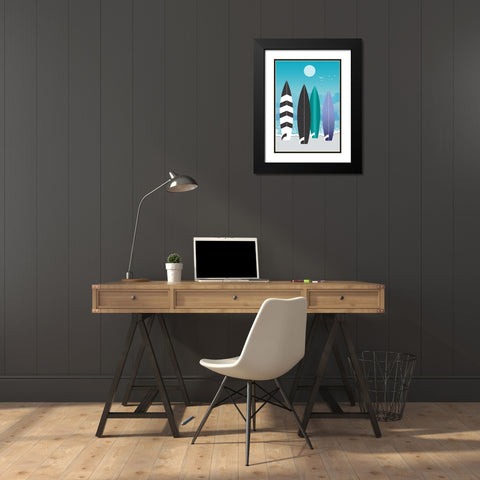 Surfboards Black Modern Wood Framed Art Print with Double Matting by Ayse