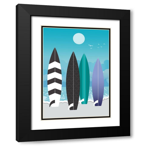 Surfboards Black Modern Wood Framed Art Print with Double Matting by Ayse