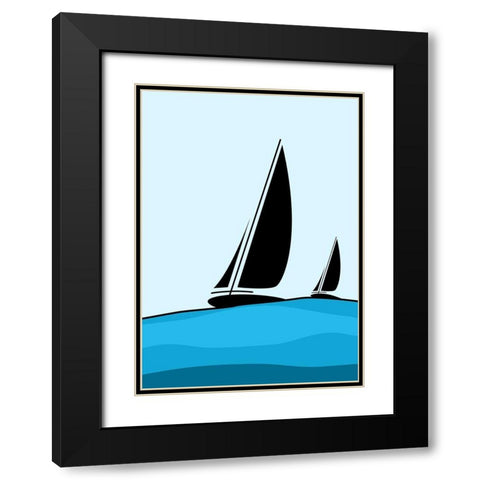 Sailing Black Modern Wood Framed Art Print with Double Matting by Ayse