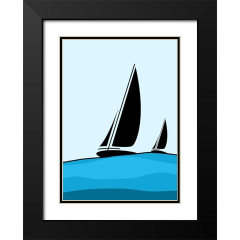 Sailing Black Modern Wood Framed Art Print with Double Matting by Ayse