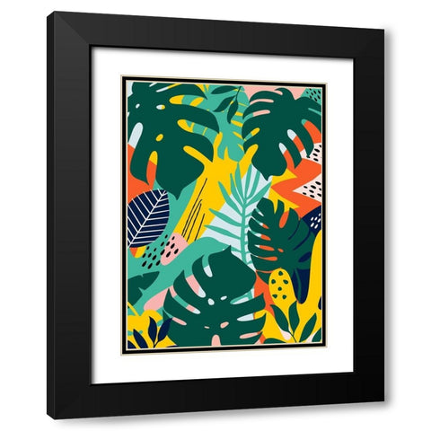 Tropical Leaves One Black Modern Wood Framed Art Print with Double Matting by Ayse