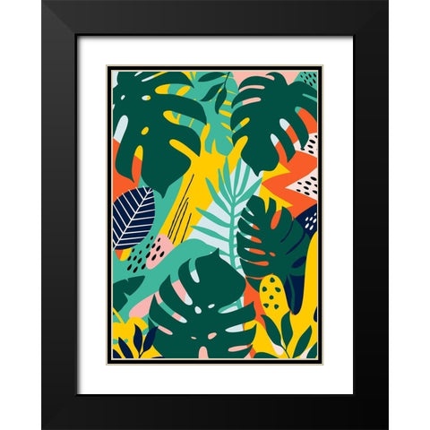 Tropical Leaves One Black Modern Wood Framed Art Print with Double Matting by Ayse