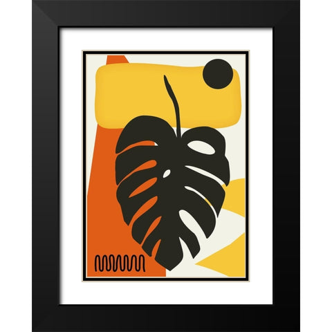 Tropical Leaves Two Black Modern Wood Framed Art Print with Double Matting by Ayse