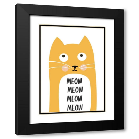 Meow Black Modern Wood Framed Art Print with Double Matting by Ayse