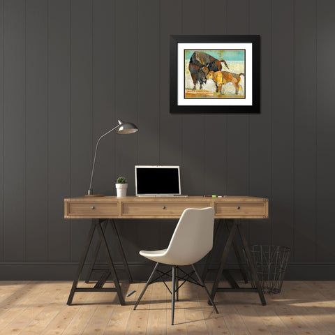 Bison and Baby Black Modern Wood Framed Art Print with Double Matting by Anderson, Traci