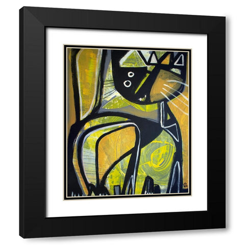 One Yellow Cat Black Modern Wood Framed Art Print with Double Matting by Avila, Gabriela