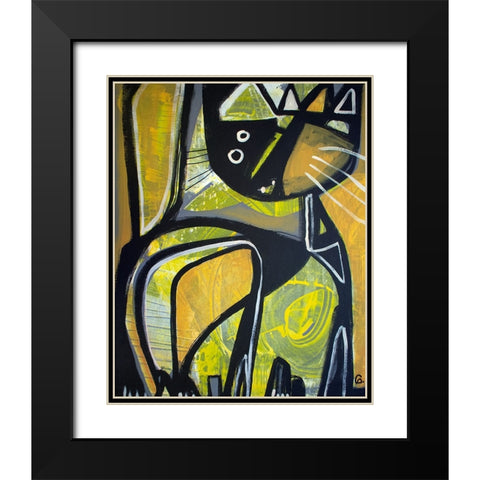 One Yellow Cat Black Modern Wood Framed Art Print with Double Matting by Avila, Gabriela