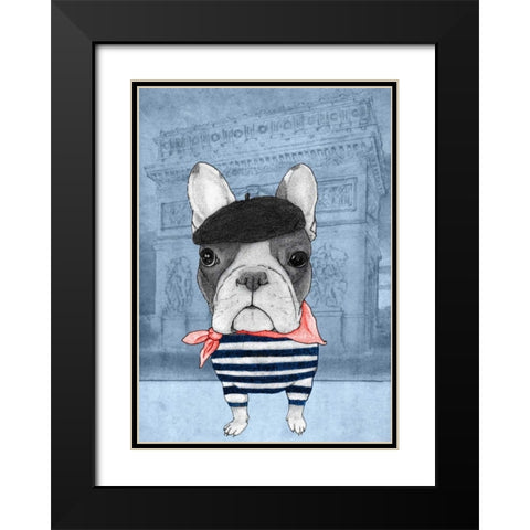 French Bulldog with Arc de Triomphe Black Modern Wood Framed Art Print with Double Matting by Barruf