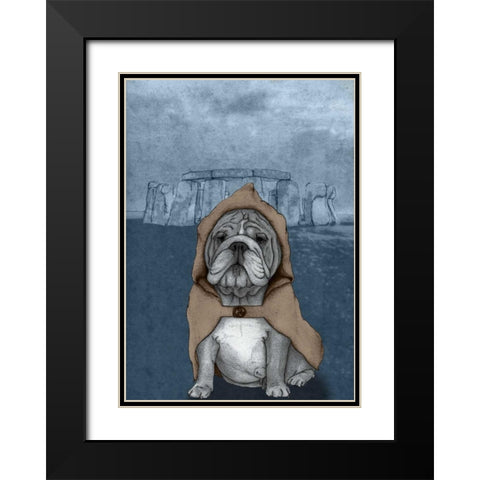 English Bulldog with Stonehenge Black Modern Wood Framed Art Print with Double Matting by Barruf