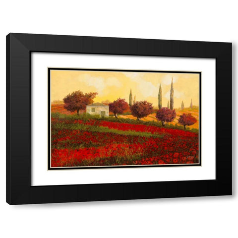 Papaveri Toscana II Black Modern Wood Framed Art Print with Double Matting by Borelli, Guido