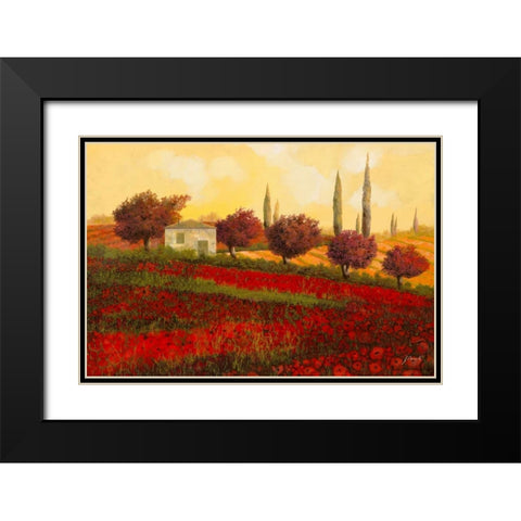 Papaveri Toscana II Black Modern Wood Framed Art Print with Double Matting by Borelli, Guido