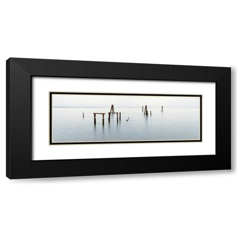 Vintage Pier in the Mist Black Modern Wood Framed Art Print with Double Matting by Blaustein, Alan