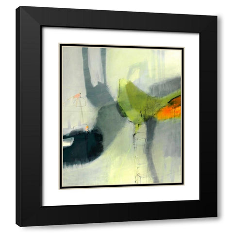 Green Bird Black Modern Wood Framed Art Print with Double Matting by Brix, Sidsel