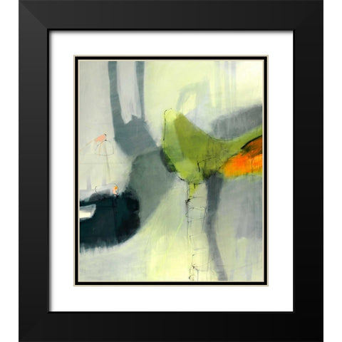 Green Bird Black Modern Wood Framed Art Print with Double Matting by Brix, Sidsel