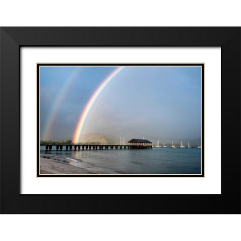 Rainbows at Hanalei Black Modern Wood Framed Art Print with Double Matting by Burt, Daniel