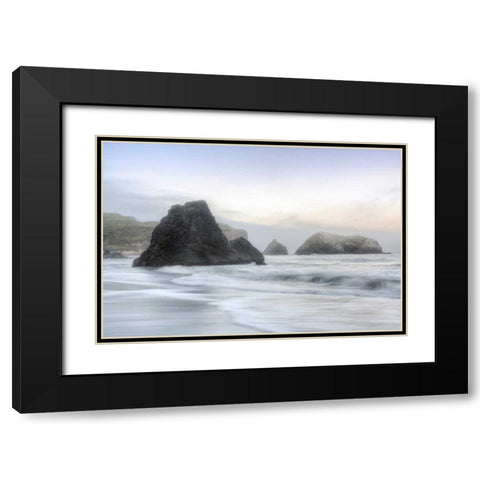 Crescent Beach Waves 1 Black Modern Wood Framed Art Print with Double Matting by Blaustein, Alan