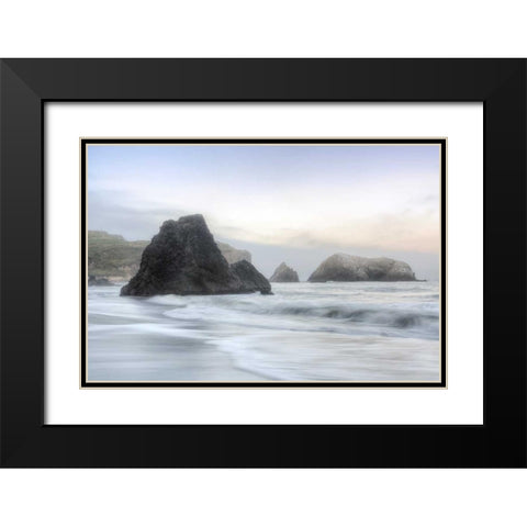 Crescent Beach Waves 1 Black Modern Wood Framed Art Print with Double Matting by Blaustein, Alan