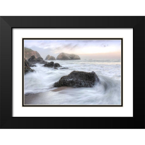 Crescent Beach Waves 2 Black Modern Wood Framed Art Print with Double Matting by Blaustein, Alan