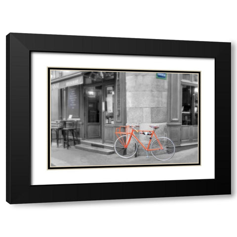 Orange Bicyclette Black Modern Wood Framed Art Print with Double Matting by Blaustein, Alan