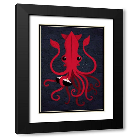 Kraken Attaken Black Modern Wood Framed Art Print with Double Matting by Buxton, Michael