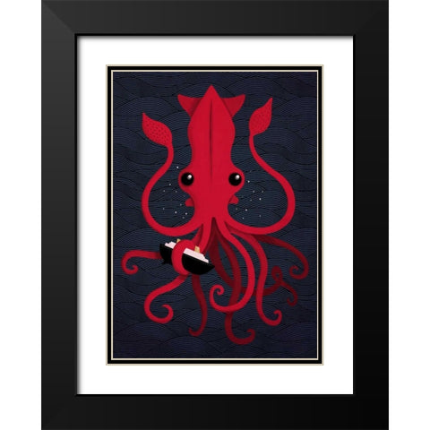 Kraken Attaken Black Modern Wood Framed Art Print with Double Matting by Buxton, Michael