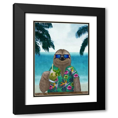 Sloth on Summer Holidays Black Modern Wood Framed Art Print with Double Matting by Barruf
