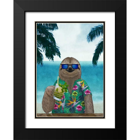 Sloth on Summer Holidays Black Modern Wood Framed Art Print with Double Matting by Barruf