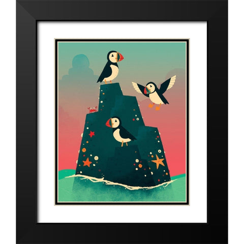 Puffin Rock Black Modern Wood Framed Art Print with Double Matting by Buxton, Michael