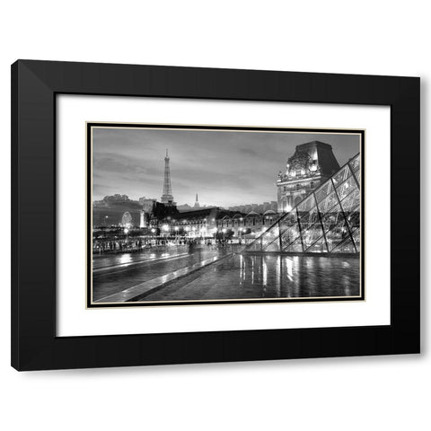 Louvre with Eiffel Tower Vista #2 Black Modern Wood Framed Art Print with Double Matting by Blaustein, Alan
