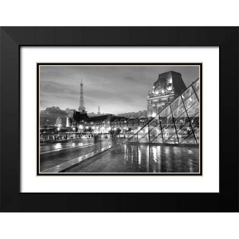 Louvre with Eiffel Tower Vista #2 Black Modern Wood Framed Art Print with Double Matting by Blaustein, Alan