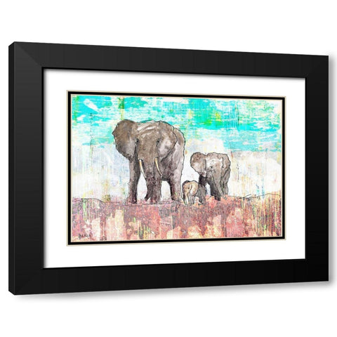 Elephant Family Black Modern Wood Framed Art Print with Double Matting by Baran, John