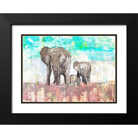 Elephant Family Black Modern Wood Framed Art Print with Double Matting by Baran, John