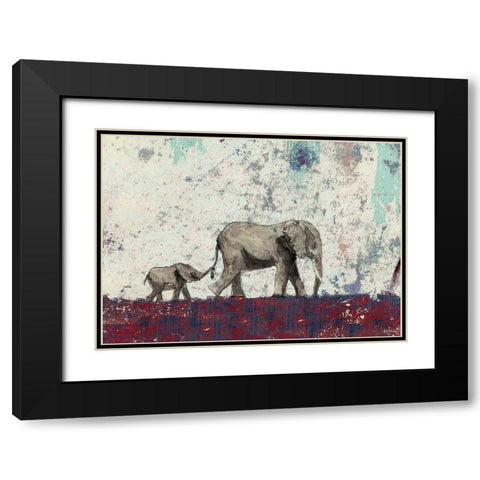 Elephant March Black Modern Wood Framed Art Print with Double Matting by Baran, John