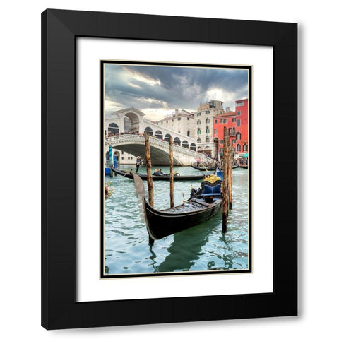 Gondola Rialto Bridge #1 Black Modern Wood Framed Art Print with Double Matting by Blaustein, Alan