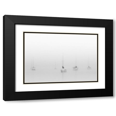 Six Moored Sailboats Black Modern Wood Framed Art Print with Double Matting by Bell, Nicholas