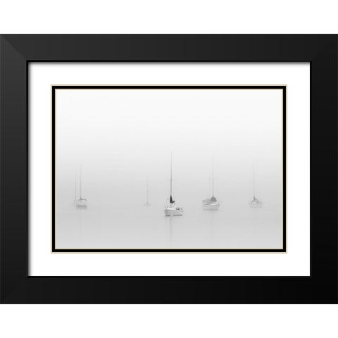 Six Moored Sailboats Black Modern Wood Framed Art Print with Double Matting by Bell, Nicholas