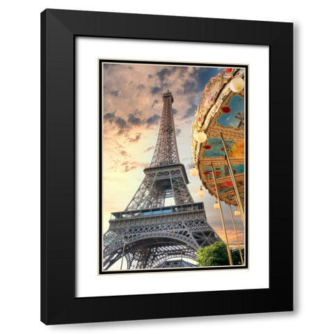 Eiffel Tower and Carousel I Black Modern Wood Framed Art Print with Double Matting by Blaustein, Alan