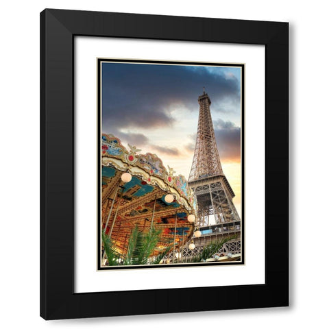 Eiffel Tower and Carousel II Black Modern Wood Framed Art Print with Double Matting by Blaustein, Alan