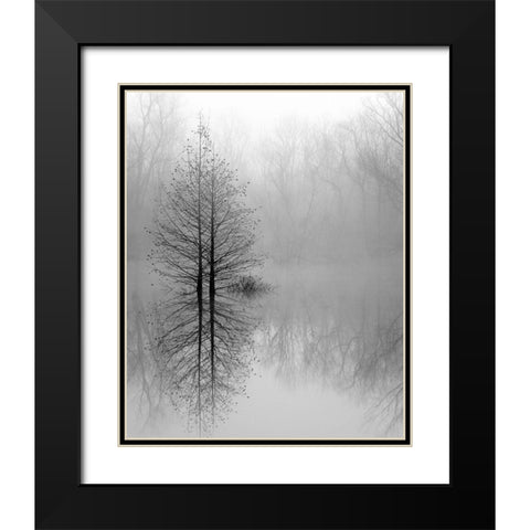 Lake Trees in Winter Fog Black Modern Wood Framed Art Print with Double Matting by Bell, Nicholas