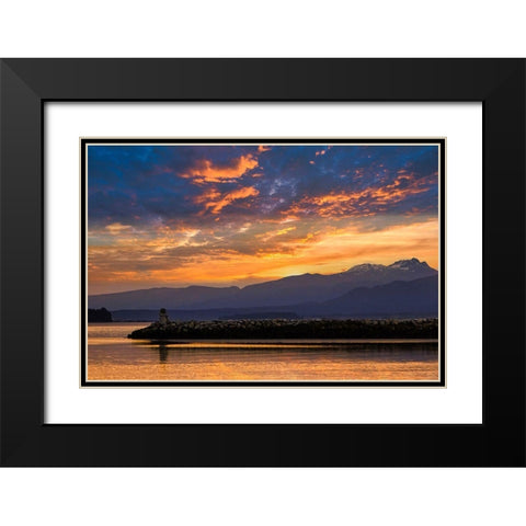 Inukshuk In Setting Sun Black Modern Wood Framed Art Print with Double Matting by Burdick, Chuck