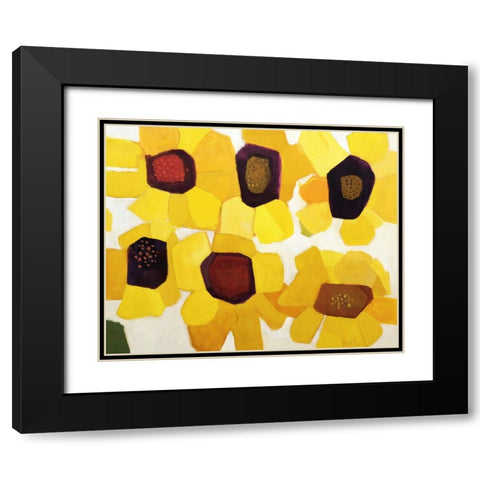 Six Sunflowers Black Modern Wood Framed Art Print with Double Matting by Becker, Anne