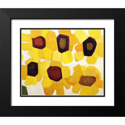 Six Sunflowers Black Modern Wood Framed Art Print with Double Matting by Becker, Anne