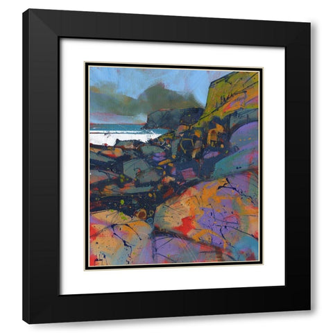Morfa Cove Rocks Black Modern Wood Framed Art Print with Double Matting by Bailey, Paul