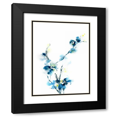 Blue Blossoms Black Modern Wood Framed Art Print with Double Matting by CanotStop