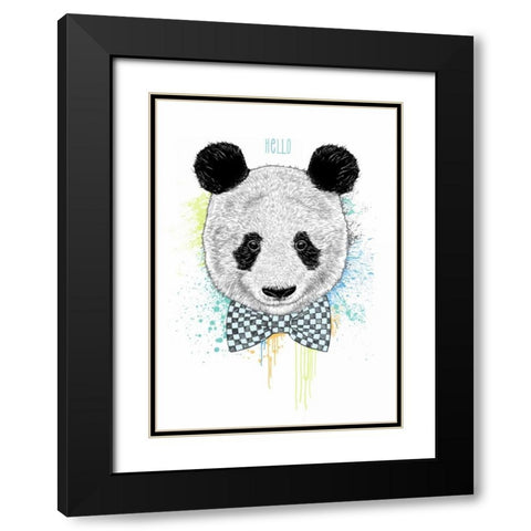 Hello Panda Black Modern Wood Framed Art Print with Double Matting by Caldwell, Rachel